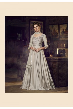 Gray satin readymade abaya style anarkali suit 3081