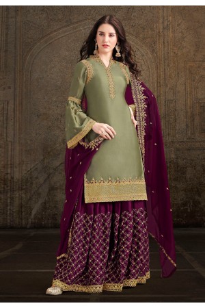 Light green satin embroidered palazzo suit 30040