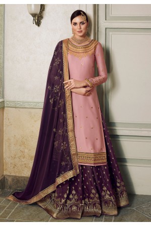 Pink satin long choli lehenga PRQ3964