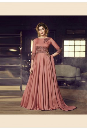 Rust satin readymade abaya style anarkali suit 3083