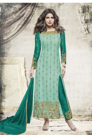 Priyanka chopra green blue color straight cut salwar kameez