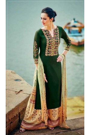 Green and yellow color cotton palazzo salwar kameez