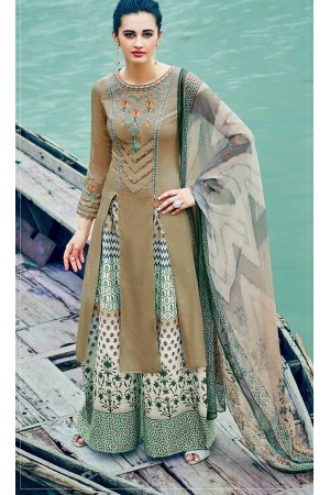 Mehandi color cotton palazzo salwar kameez