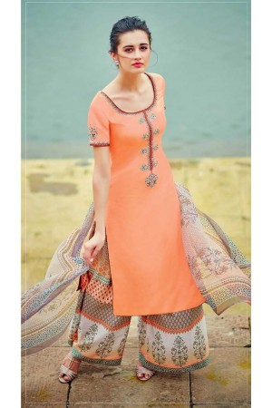 Orange color cotton palazzo salwar kameez