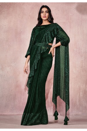 Green lycra festival wear saree 21807