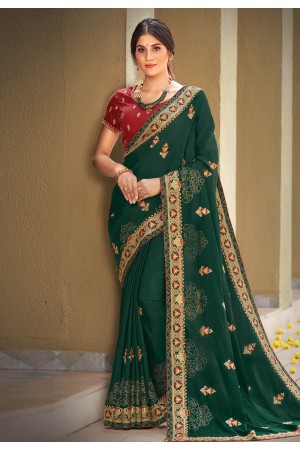 Green silk georgette saree with blouse 141803