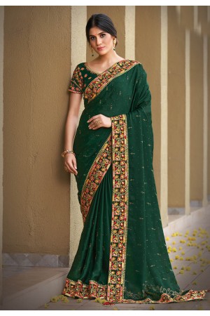 Green silk georgette saree with blouse 141807