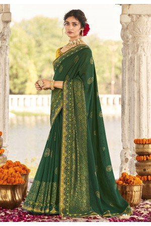Green silk saree with blouse 9214