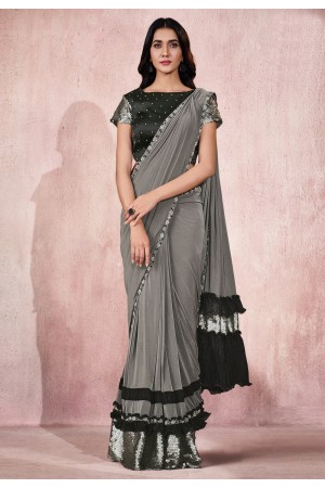 Grey lycra saree with blouse 21818