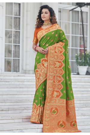 Light green banarasi silk saree with blouse 5373