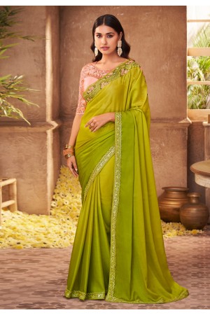 Light green silk saree with blouse 911