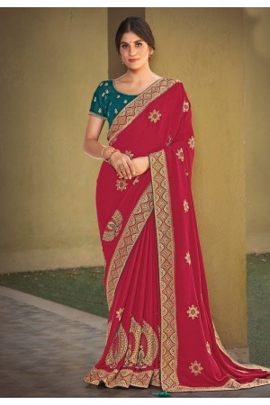 Magenta silk georgette festival wear saree 141798