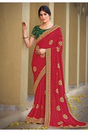 Magenta silk georgette festival wear saree 141802