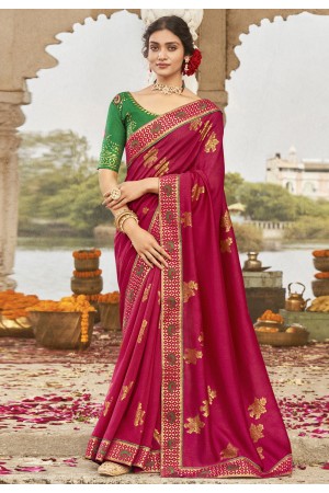 Magenta silk saree with blouse 9218