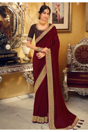 Maroon silk saree with blouse 3401