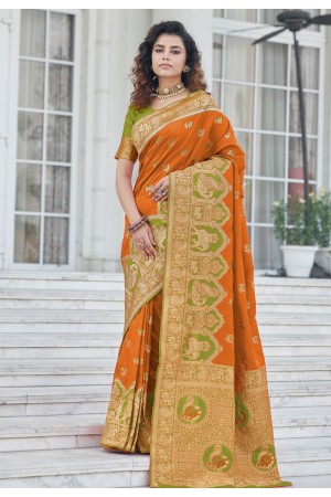 Mustard banarasi silk festival wear saree 5372