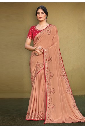 Peach silk georgette saree with blouse 141795