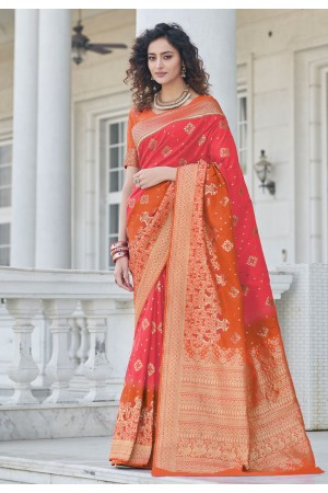 Pink banarasi silk saree with blouse 5377