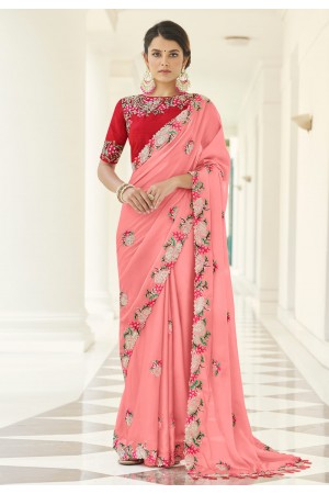 Pink georgette festival wear saree 9502