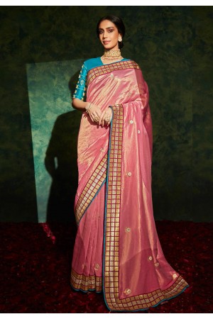 Pink silk saree with blouse 5212