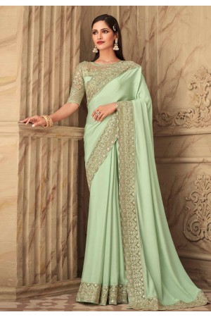 Pista green silk festival wear saree 6312