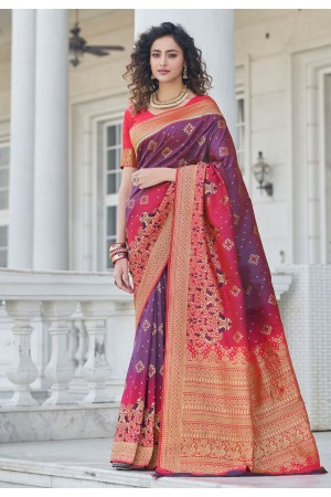 Purple banarasi silk saree with blouse 5375