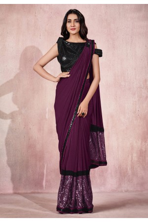 Purple lycra saree with blouse 21812