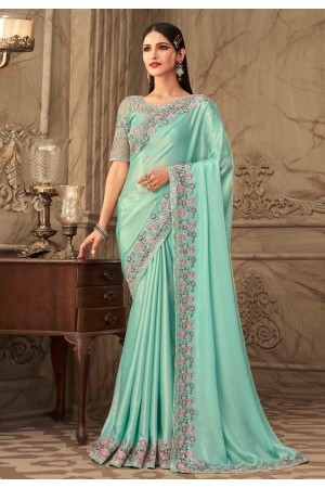 Sky blue silk saree with blouse 6305