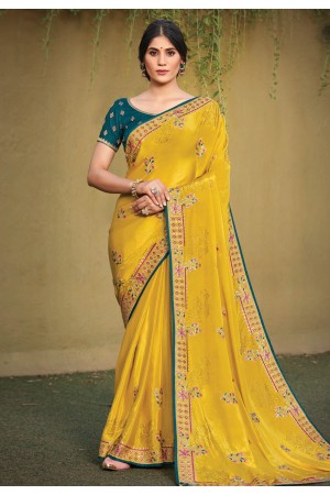 Yellow satin silk saree with blouse 141801