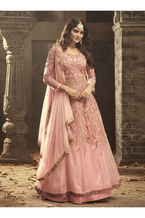 Blush pink Indian hand work net wedding wear anarkali suit 56003