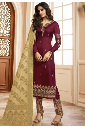 Indian silk Wedding salwar kameez in wine color 15204