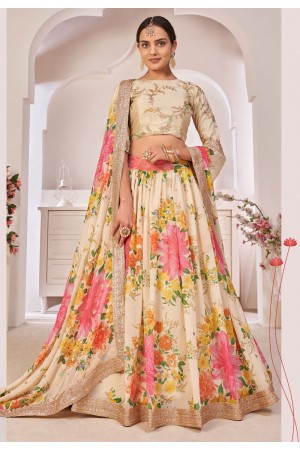 Cream georgette floral lehenga choli 6003