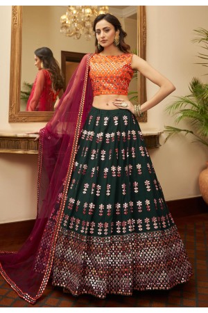 Green georgette circular lehenga choli 1931