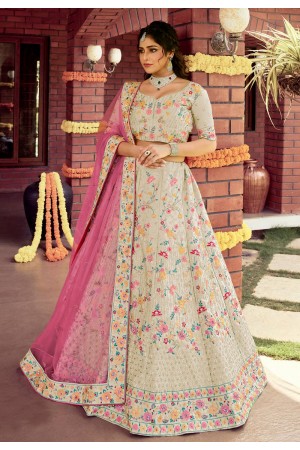 Grey raw silk embroidered work lehenga choli 7122