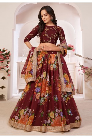 Maroon georgette circular lehenga choli 6002