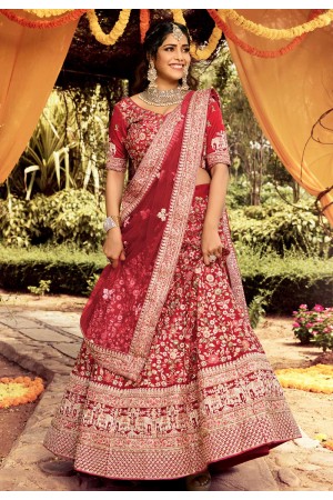 Maroon raw silk bridal lehenga choli 7137