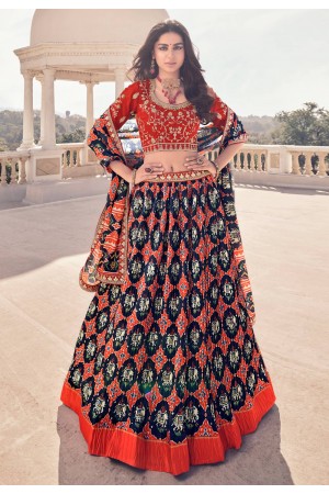 Navy blue rayon circular lehenga choli 105