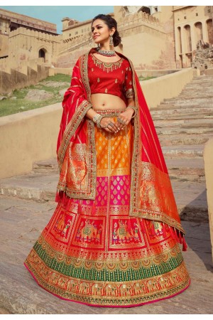 Orange banarasi silk a line lehenga choli 1208