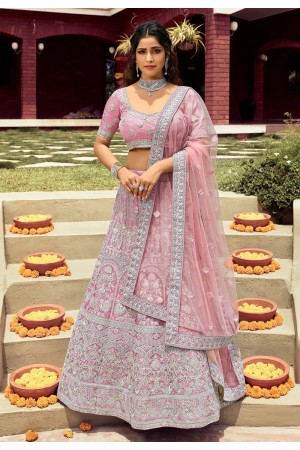 Pink organza embroidered work lehenga choli 7132