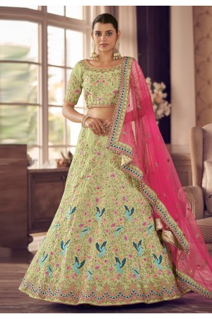 Pista green art silk a line lehenga choli 9407