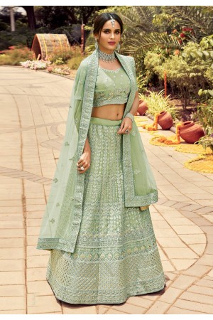 Sea green organza embroidered work lehenga choli 7113