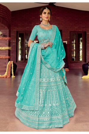 Sky blue organza embroidered work lehenga choli 7119