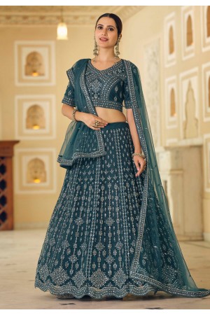 Teal soft net circular lehenga choli 9453