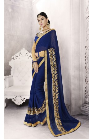 Party-wear-Ink-Blue-color-saree