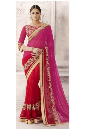 Party-wear-pink-red-color-saree