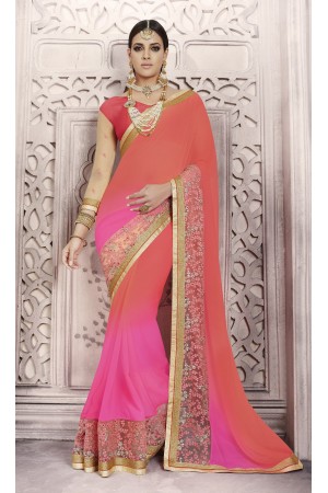 Party-wear-red-pink-color-saree