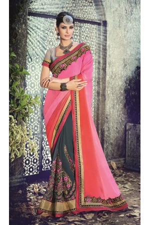 Party-wear-Pink-Charcoal-color-saree