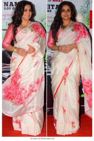 Bollywood Vidya Balan american crepe white floral saree