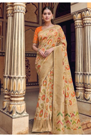 Beige silk festival wear saree 3311