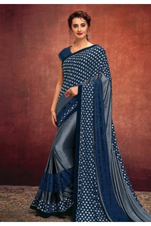 Blue lycra saree with blouse 11318